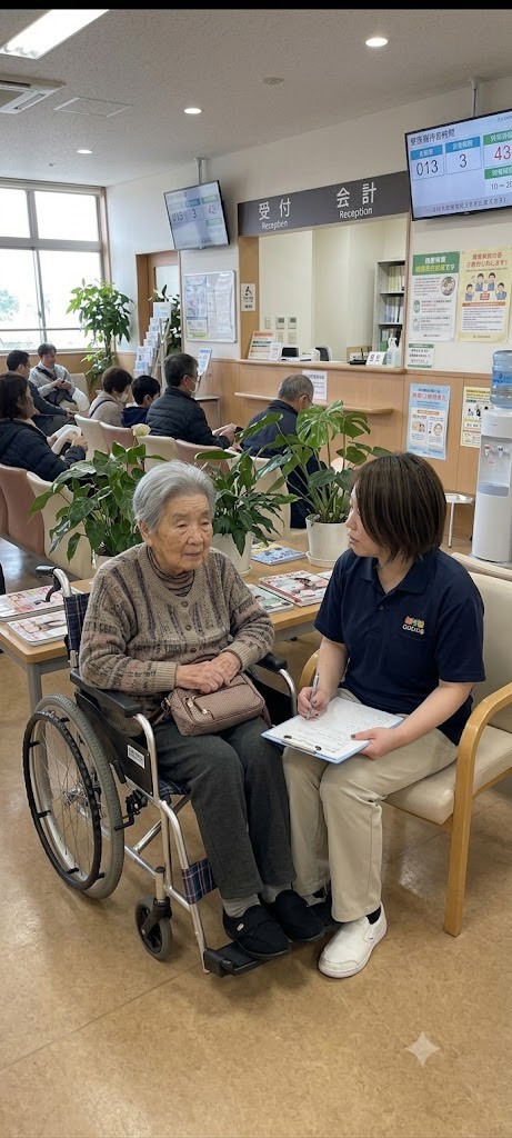 高齢の利用者にやさしく寄り添うぐちぱのスタッフ
